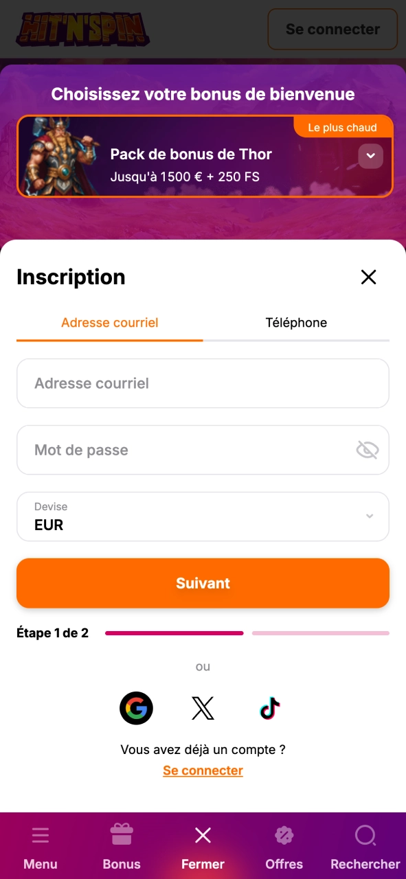 Inscrivez vous sur HitNSpin et profitez rapidement d’avantages exclusifs.