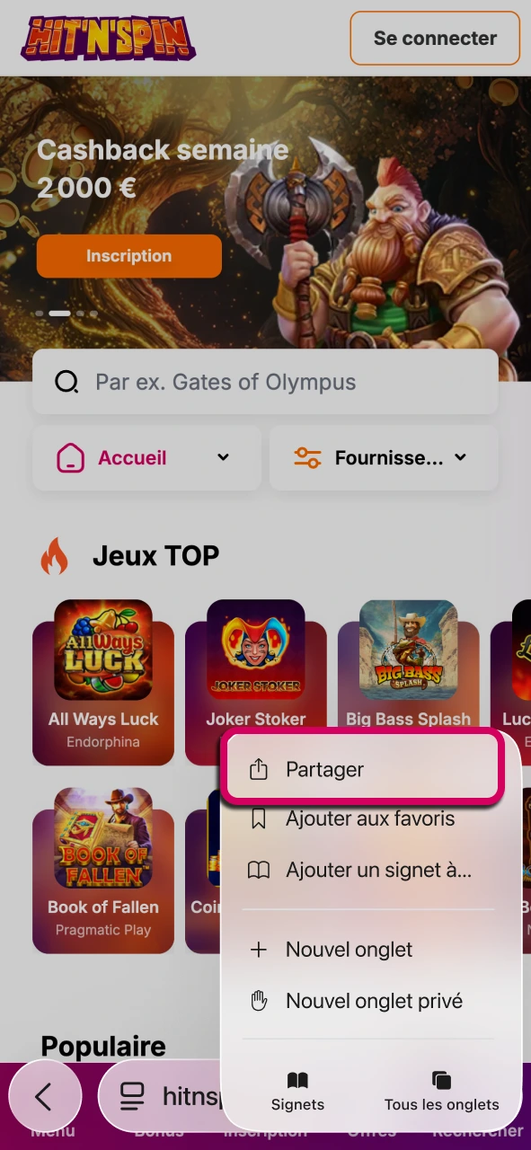 Ajoutez HitNSpin à votre écran et profitez d’un accès instantané.