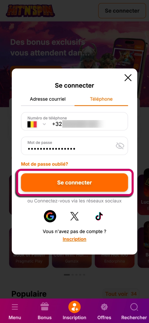 Connectez vous à HitNSpin et profitez rapidement de tous les avantages.