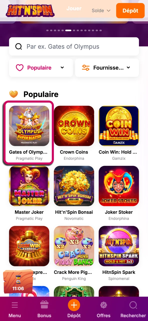Explorez les jeux HitNSpin et trouvez facilement votre divertissement préféré.