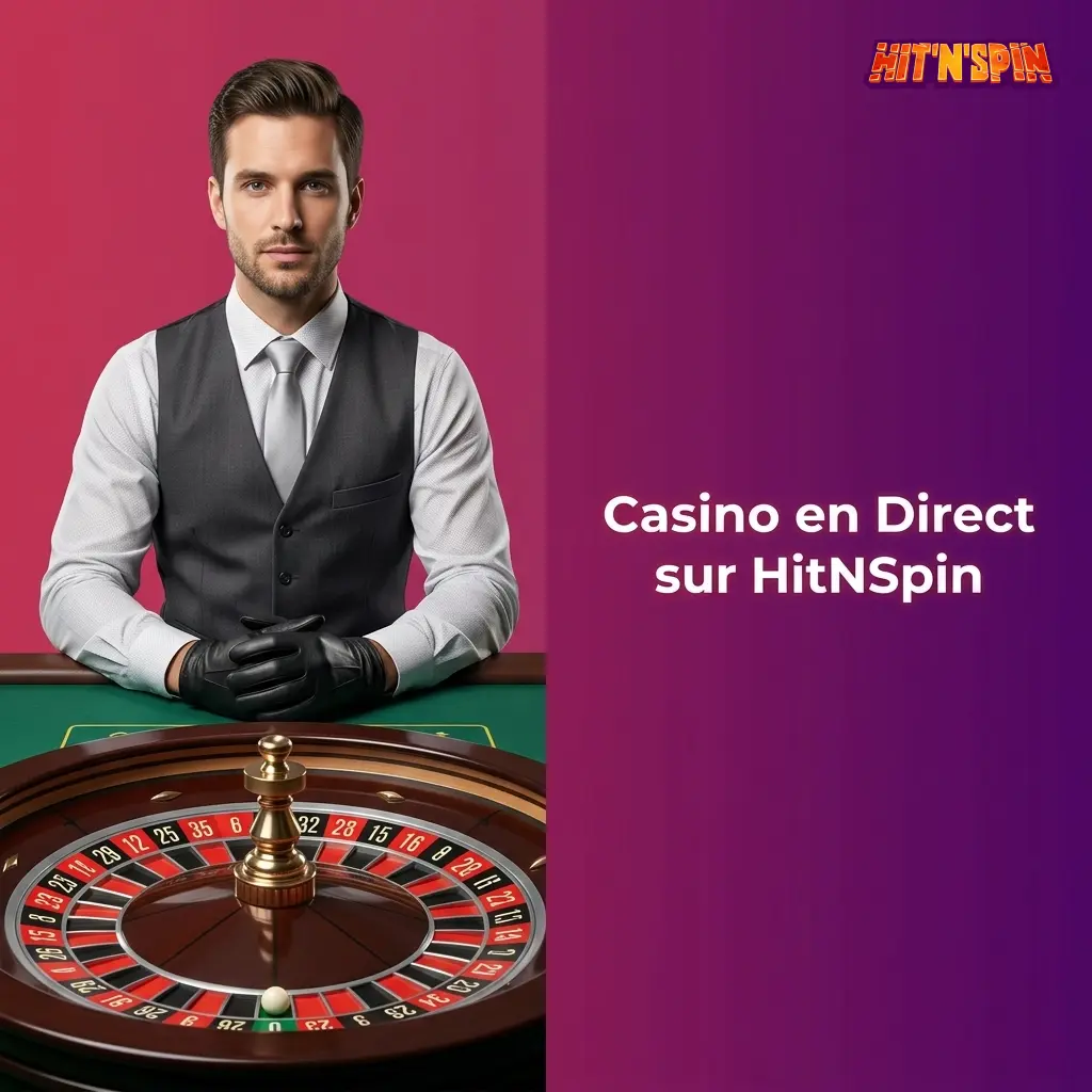 Tables de casino en direct HitNSpin avec croupiers réels en HD, blackjack, roulette, baccarat et game shows belges.