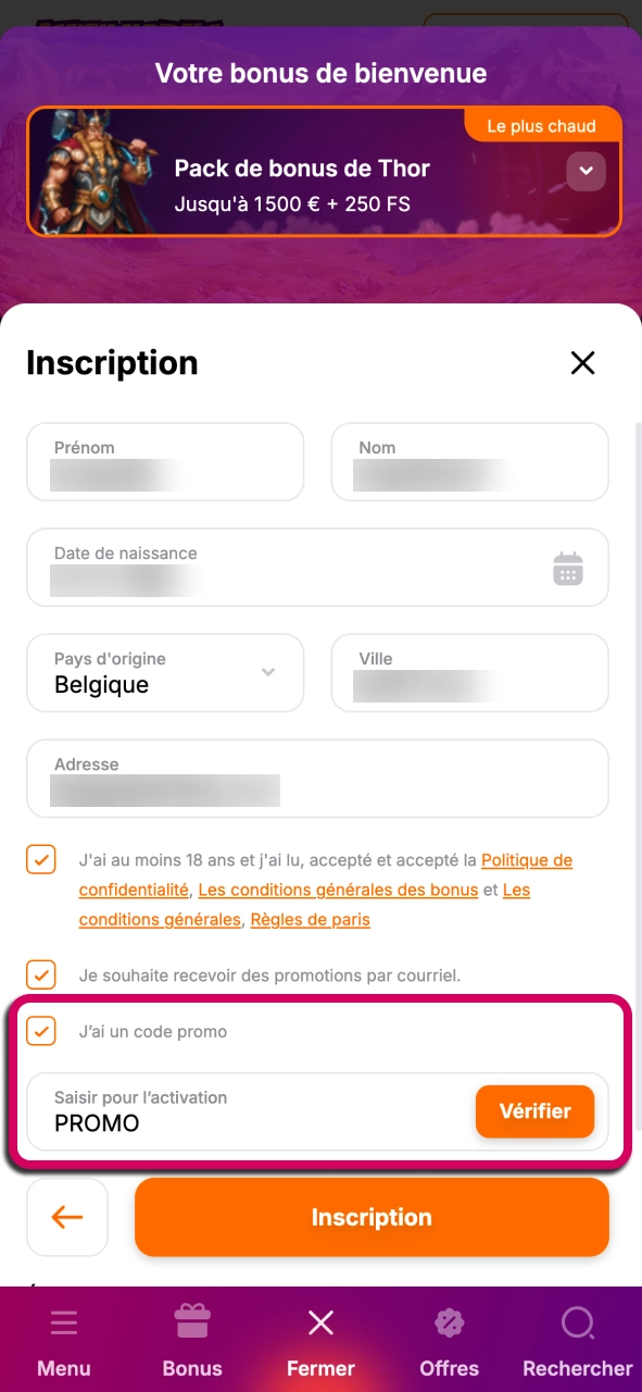 Saisissez votre code HitNSpin et profitez d’avantages exclusifs supplémentaires.