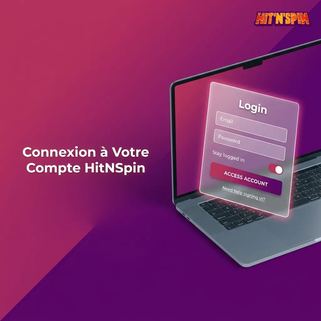 Guide de connexion au compte HitNSpin en Belgique avec étapes d'accès par email et mot de passe.