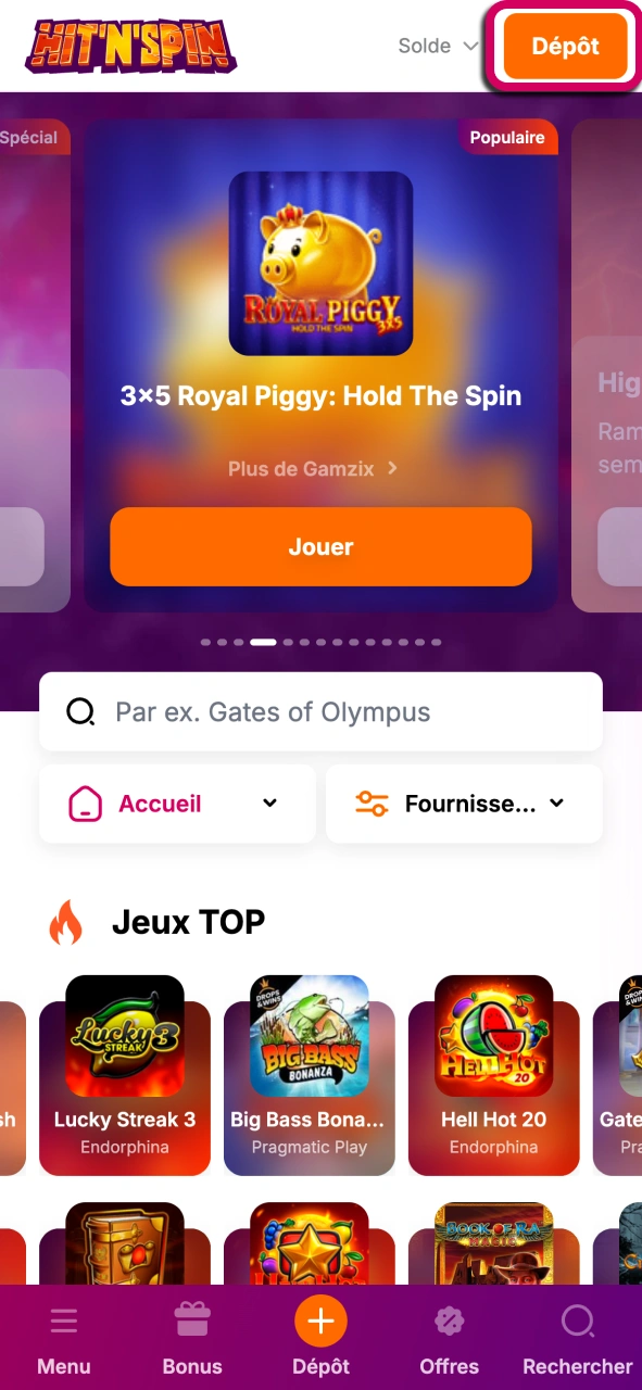 Alimentez votre compte HitNSpin et bénéficiez d’un accès rapide aux paris.