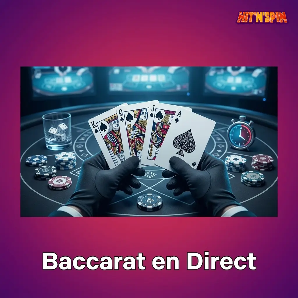 Table de baccarat en direct avec croupier sur HitNSpin, formats variés dont Speed Baccarat, mises dès 1 EUR.