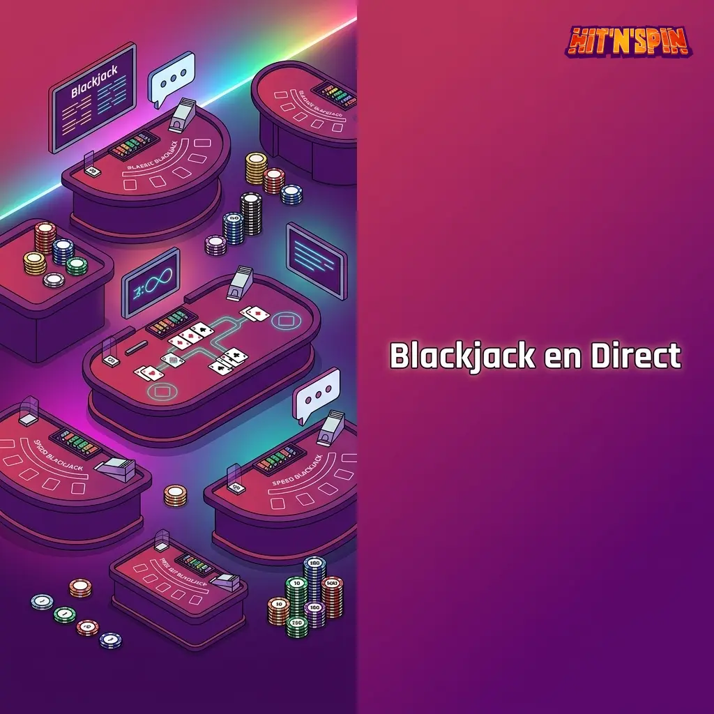 Table de blackjack en direct sur HitNSpin avec croupier en temps réel et variantes classiques disponibles.