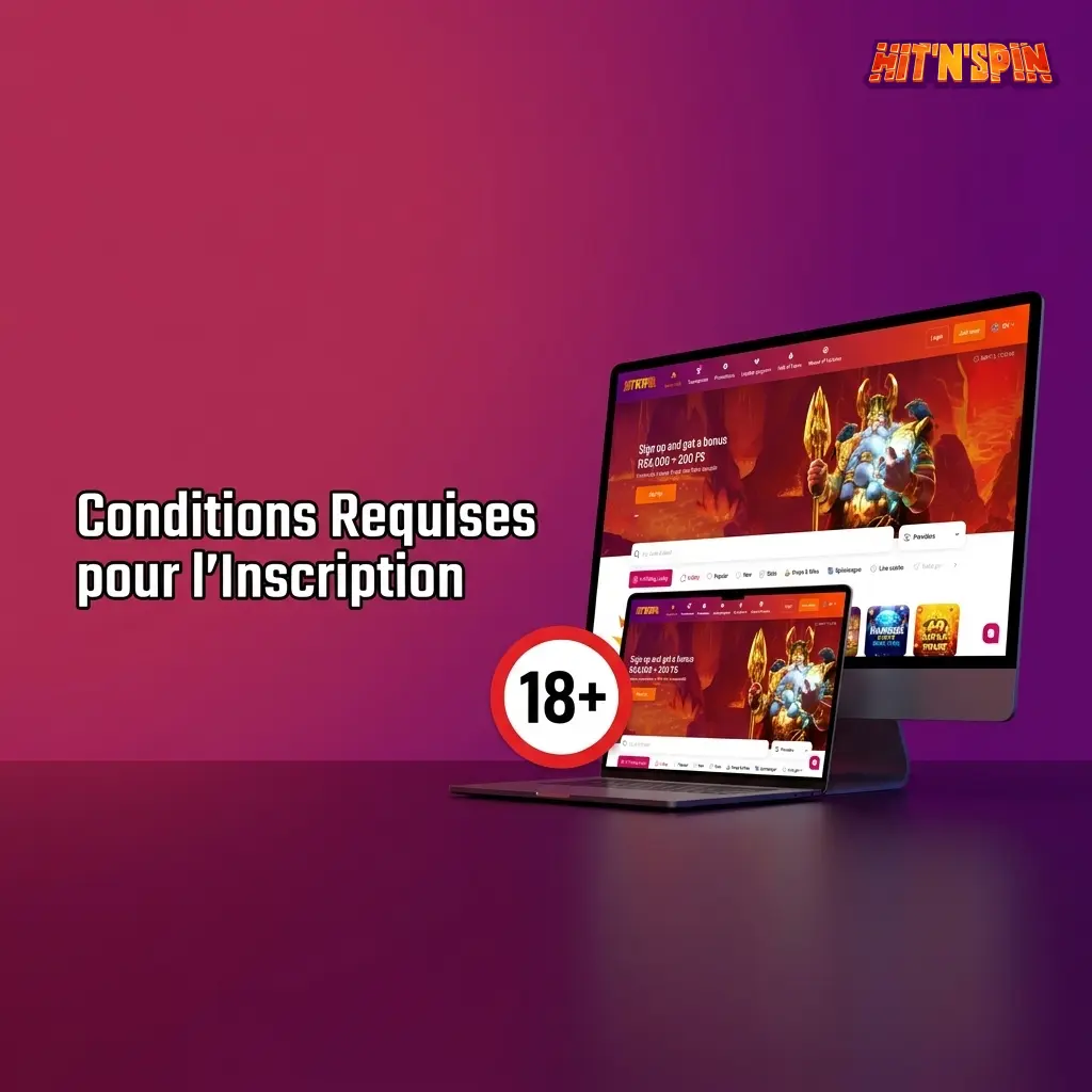 Conditions d'inscription HitNSpin : âge minimum 18 ans, un compte par personne, résidence éligible et données exactes requises.