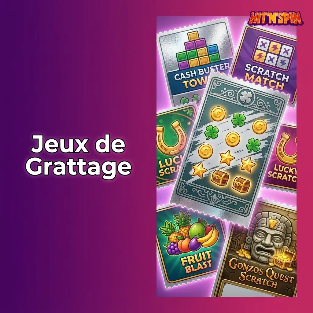 Jeux de grattage numériques sur HitNSpin avec tickets instantanés et RTPs supérieurs à 95%.
