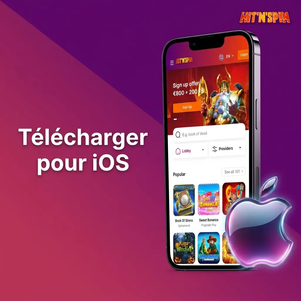 Installation PWA HitNSpin sur iPhone et iPad via Safari iOS 13, accès plein écran depuis l'écran d'accueil.