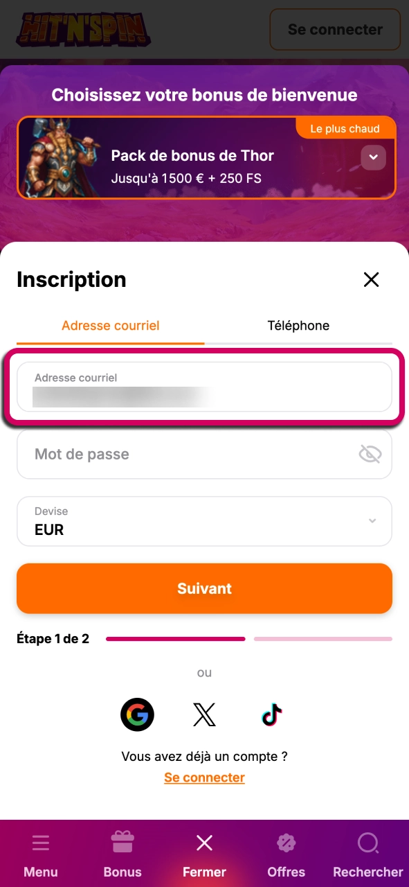 Complétez votre profil HitNSpin et profitez d’un accès personnalisé.