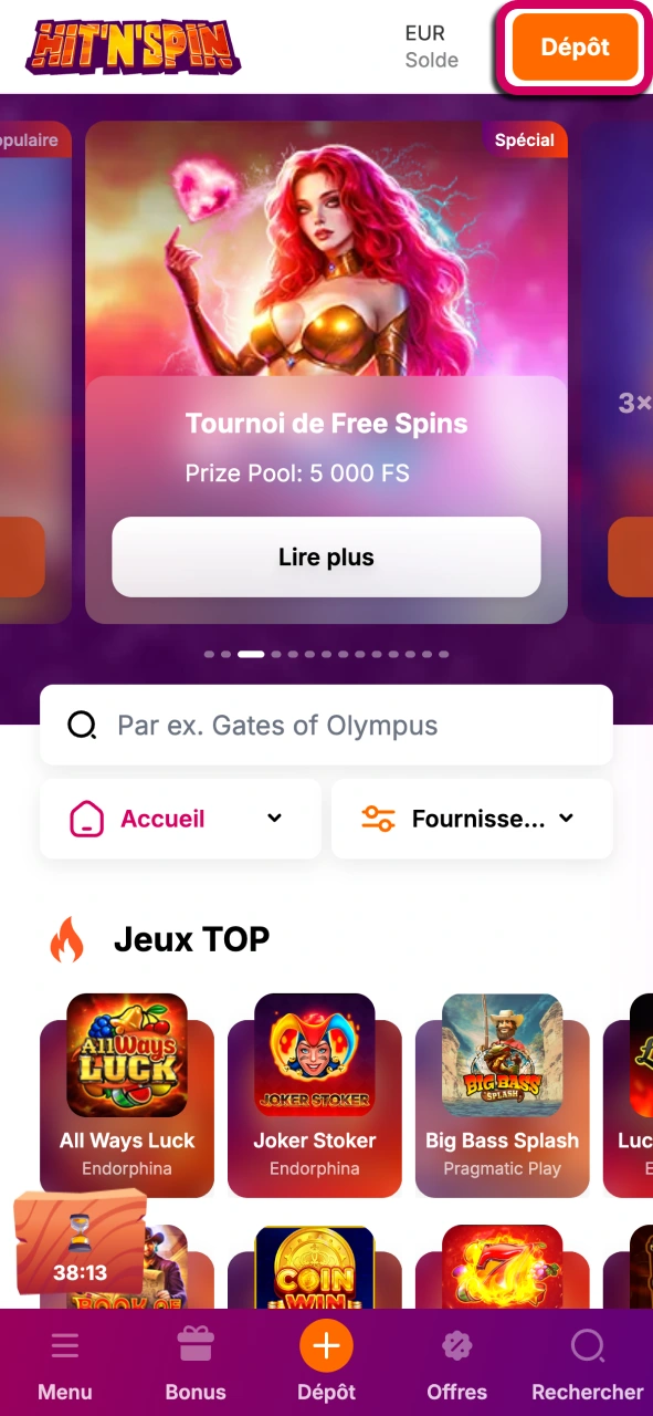 Rendez vous dans la caisse HitNSpin et profitez d’opérations rapides.