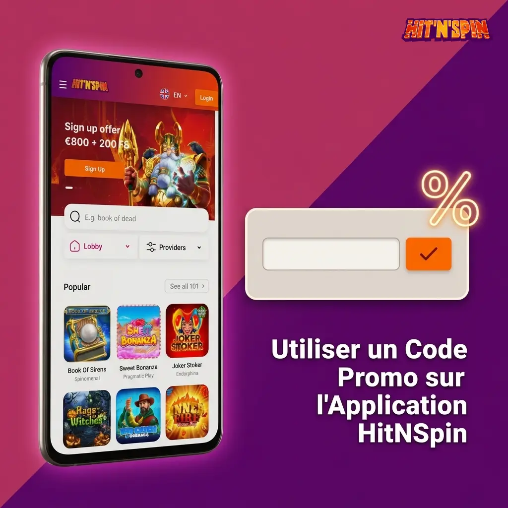 Utiliser un code promo HitNSpin sur l'application mobile pour activer un bonus jusqu'à 1000 EUR.
